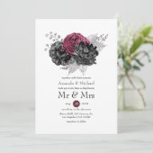 Invitation Marsala, Mariage floral noir et argent (Debout devant)