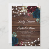 Invitation Marsala & Marine Rustic Wood Baby shower Invitatio (Devant)