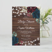 Invitation Marsala & Marine Rustic Wood Baby shower Invitatio (Debout devant)