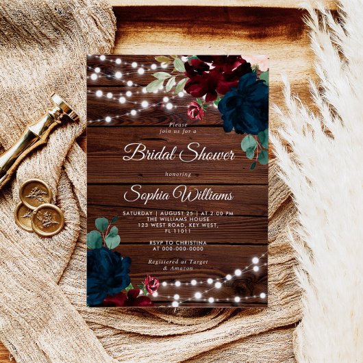 Invitation Marsala & Marine Rustic Wood Fête des mariées