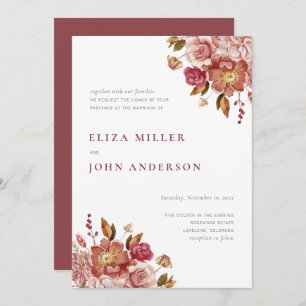 Invitation Marsala Moderne Rustique Aquarelle Mariage Floral