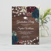 Invitation Marsala & Navy Rustic Wood Graduation Party (Debout devant)