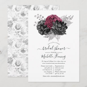 Invitation Marsala, Noir et Argent Mariage Virtuel Shower
