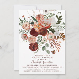 Invitation Marsala Pink Terracotta Floral Bride déjeuner Inv