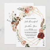 Invitation Marsala Pink Terracotta Floral Mariage géométrique (Devant / Derrière)