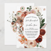Invitation Marsala Pink Terracotta Orange Floral Mariage (Devant / Derrière)