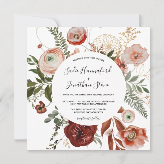 Invitation Marsala Pink Terracotta Orange Floral Mariage Inv (Devant)
