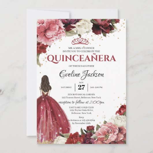 Invitation Marsala Princesse Robe Brousse et Bourgogne (Devant)
