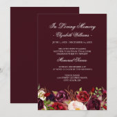 Invitation Marsala Red Burgundy Floral Memorial Service (Devant / Derrière)