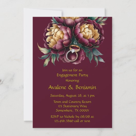 Invitation Marsala Red et Gold Peony (Devant)