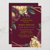 Invitation Marsala Red Gold Peony Pièce de bachelorette géomé (Devant / Derrière)