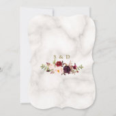 Invitation Marsala rose bordeaux Mariage en marbre doré fleur (Dos)