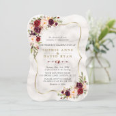 Invitation Marsala rose bordeaux Mariage en marbre doré fleur (Debout devant)