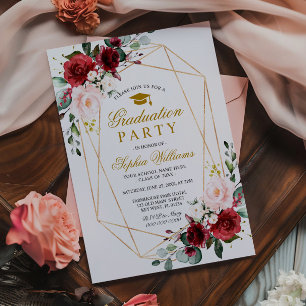 Invitation Marsala Rose Graduation Party Girly Floral