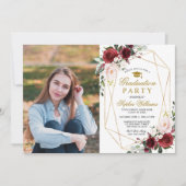 Invitation Marsala Rose Photo Graduation Party Girly Floral (Devant)