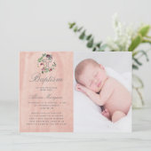 Invitation marsala rose rousse floral élégant baptême (Debout devant)