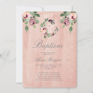 Invitation marsala rose rousse floral élégant baptême