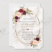 Invitation Marsala rouge Bourgogne Floral Marbre or Mariage (Devant)