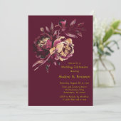 Invitation Marsala Rouge et or Peony Bouquet Mariage (Debout devant)
