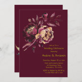 Invitation Marsala Rouge et or Peony Bouquet Mariage (Devant / Derrière)
