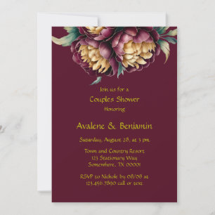 Invitation Marsala Rouge et or Peony Couples douche