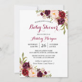 Invitation Marsala Rouge Floral Boho Baby shower Bourgogne (Devant)