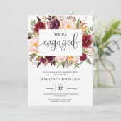 Invitation Marsala rouge profond fiançailles à fleurs rose (Debout devant)
