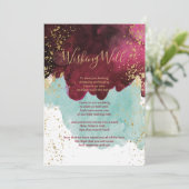 Invitation Marsala Rouge Teal Aquarelle Or Puits de Souhaits (Debout devant)