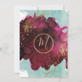 Invitation Marsala Rouge Teal Aquarelle Or Puits de Souhaits (Dos)