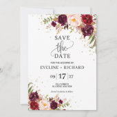 Invitation Marsala rousse rose floral enregistrer la date (Devant)