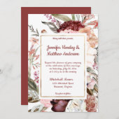 Invitation Marsala Sandy Peach Dusty Rose Floral Mariage (Devant / Derrière)
