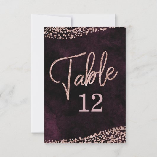 Invitation Marsala Vin & Rose Gold Table Numéro Siège (Devant)