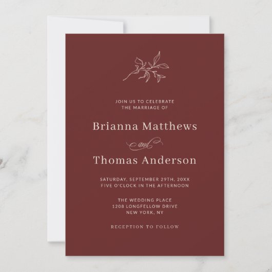 Invitation Marsala Vin Simple Mariage de automne élégant (Devant)