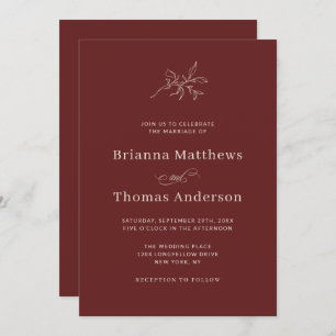 Invitation Marsala Vin Simple Mariage de automne élégant