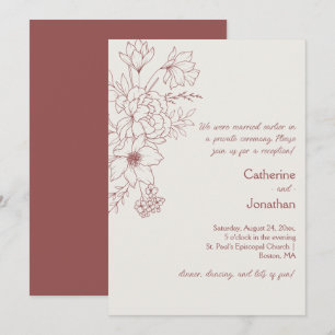 Invitation Marsala Vintage Ligne Dessinée Florale Réception