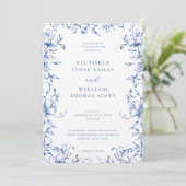 Invitation Marseille Bleu Jardin Mariage Floral (Debout devant)