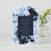 Invitation Marseille Blue Abstrait Floral Mariage (Debout devant)