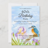 Invitation Martin-pêcheur avec iris violets pour un anniversa (Devant)