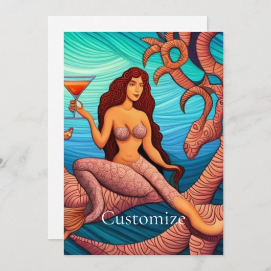Invitation Martini à cheveux longs Mermaid Thunder_Cove (Devant / Derrière)