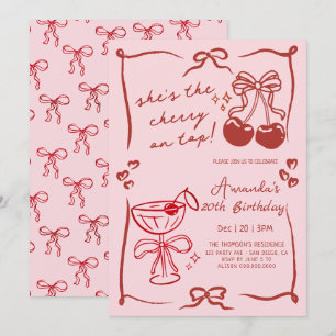 Invitation martini à la cerise dessinée à la main pour annive