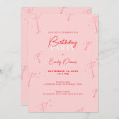 Invitation Martini à main de Whimsical fête d'anniversaire (Devant / Derrière)