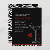 Invitation martini| amour/ coeur; fête d'anniversaire (Devant / Derrière)