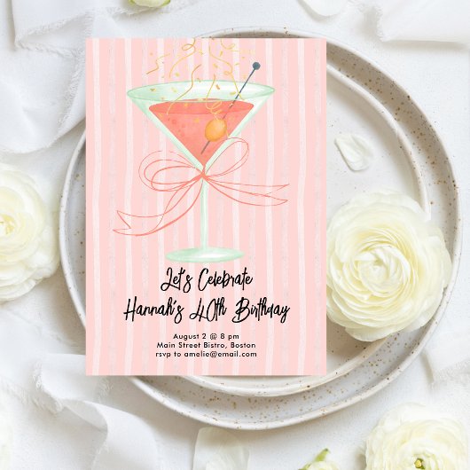 Invitation Martini and a Bow Milestone Birthday