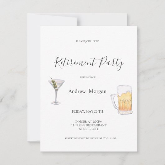 Invitation Martini Aquarelle, Retraite de bière (Devant)