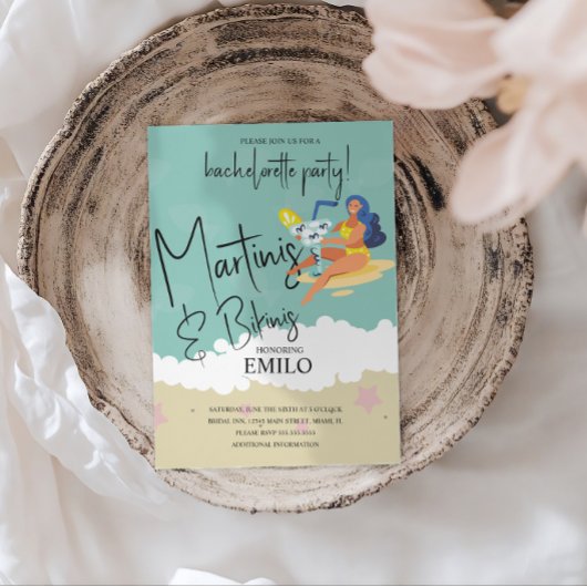 Invitation Martini Bikini Fun Beach Bachelorette’s Party