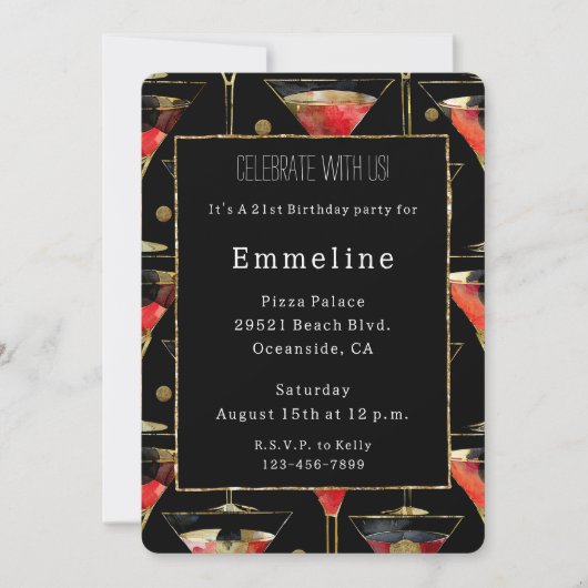 Invitation Martini Black Red Gold (Devant)