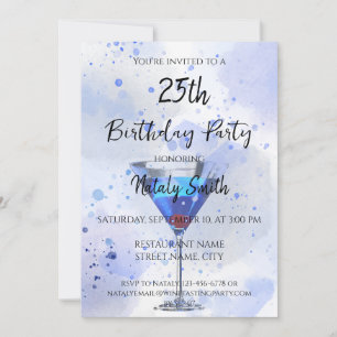 Invitation Martini bleu cocktail sur fond blanc
