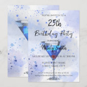 Invitation Martini bleu cocktail sur fond blanc (Devant / Derrière)