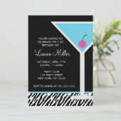 Invitation Martini bleu et zèbre (Debout devant)