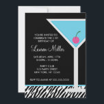 Invitation Martini bleu et zèbre<br><div class="desc">Commencez votre fête d'anniversaire en envoyant ces invitations chic avec un martini bleu sur un arrière - plan zèbre.</div>